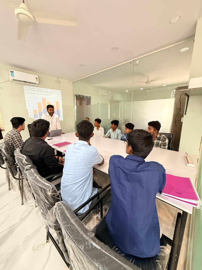 Internship session with matplotlib data visualization projected on the wall