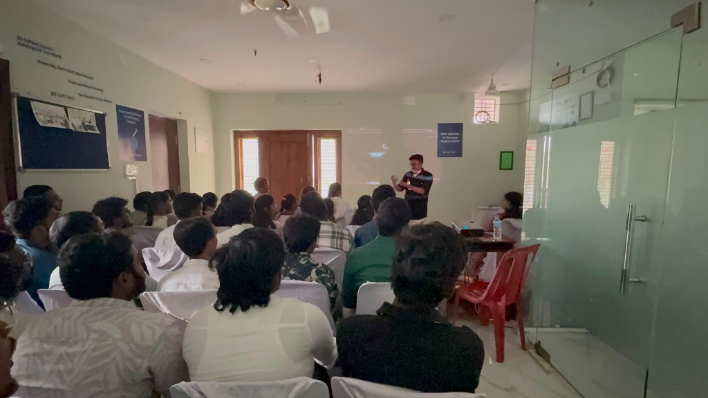 Live seminar session with instructor presenting to internship batch
